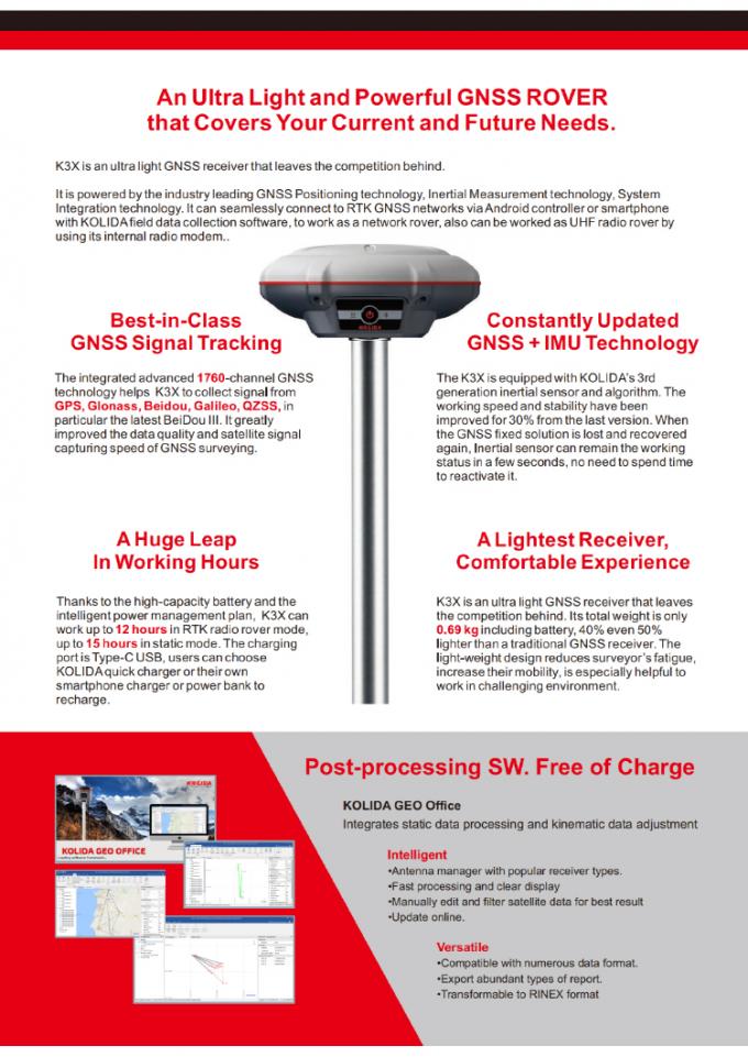1760 saluran Kolida K3 RTK Surveying Equipment High Accuracy GPS Receiver 2